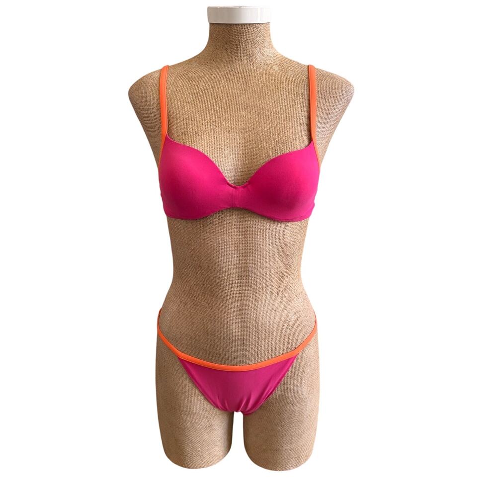 Victoria Secret Pink Orange Color Block Bikini Bathing Swim Suit Size 32A XS